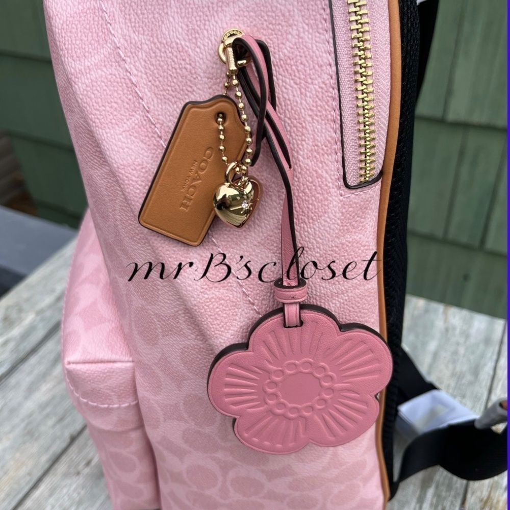 Coach Taylor Small Backpack In Signature Canvas With Charms Bag Powder Pink - Picture 4 of 10